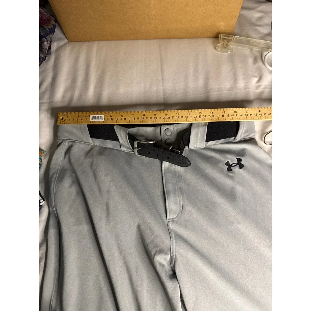 Under Armour Mens Gray Baseball Pants XL with Adidas Belt Tapered Elastic Cuff